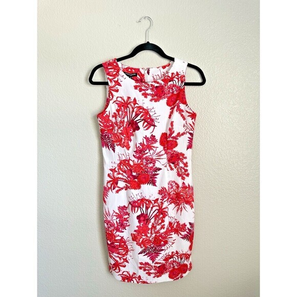 NEW Mario Serrani Italy Stretch Shift Dress Women's Size 4 Red Floral Sleeveless - Picture 1 of 7